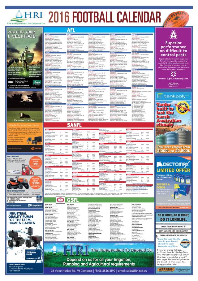 2016 Footy Calendar The Victor Harbor Times