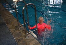 Alana gets out of the pool