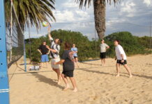 Beach volleyball action